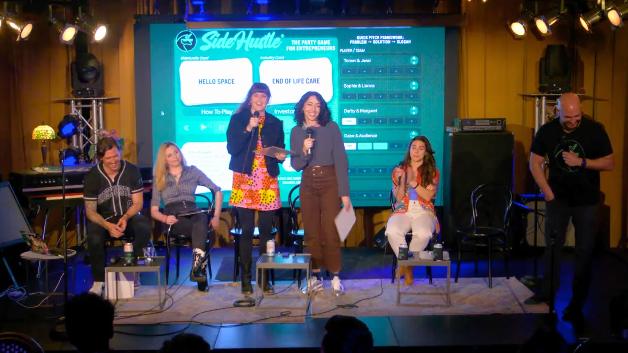 SideHustle LIVE contestants and hosts on stage at Pershing Hall